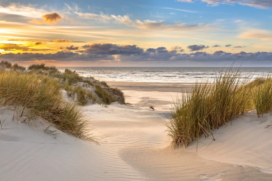 Dünenübergang zum Strand bei Sonnenuntergang