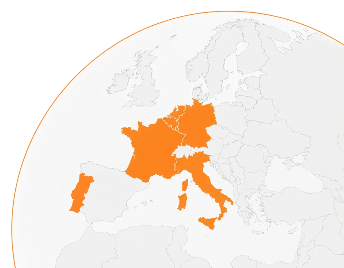 Globus mit den sieben Ländern, in denen ViaLuxury aktiv ist